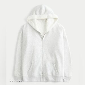 Hollister Feel Good Reversible Fur-Lined Fleece Zip-Up Hoodie LIGHT HEATHER Med